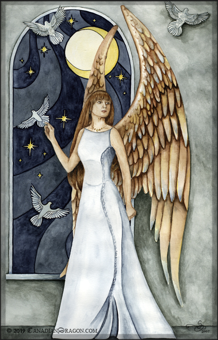 Night Dove Angel Watercolor Painting
