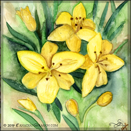 Yellow Lilies Watercolor Painting