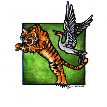 Tiger and Crane Watercolor Painting