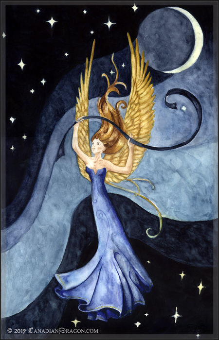 Moon Angel Watercolor Painting