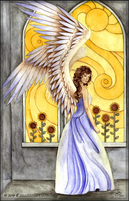 SunFlower Angel Watercolor Painting