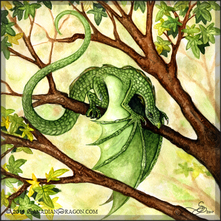 Green Garden Fairy Dragon Watercolor Painting